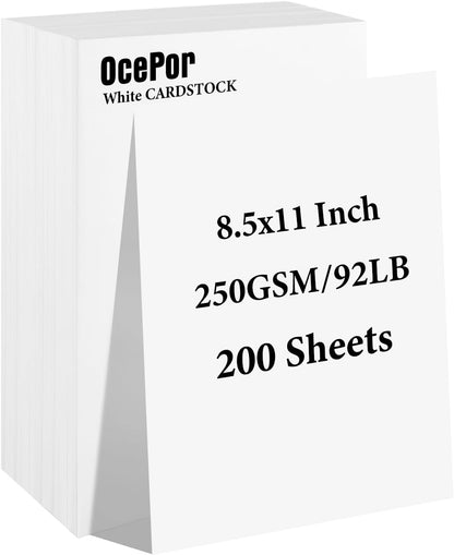OcePor 100 Sheets White Cardstock 8.5” x 11”, 92lb/250gsm Card Stock, Thick Card Stock Paper, Heavy Cardstock Paper for Printer, Resume, Scrapbooks, Art, Crafts, Business Cards