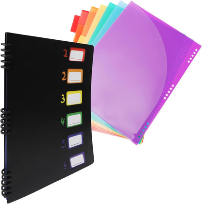 Edufun Rainbow Tab Expanding File Folder - 24 Pockets, Durable A4 Letter Size Organizer, Water-Resistant Plastic Dividers, Home/Office/School Document Holder (Black)