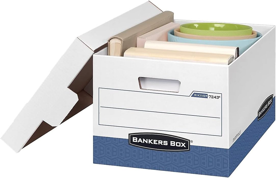Bankers Box 12-Pack R-Kive Heavy Duty File Storage Boxes with Lids, FastFold Assembly, Letter/Legal, (07243)