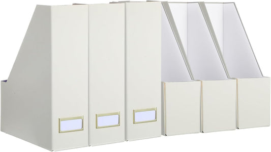 Gueevin Set of 6 Magazine File Holder Stylish Sturdy Cardboard File Boxes Desk Magazine Organizer Rack with Gold Label Holder to Organize Your Desk or Shelves for Home Classroom Office Library(Blue)