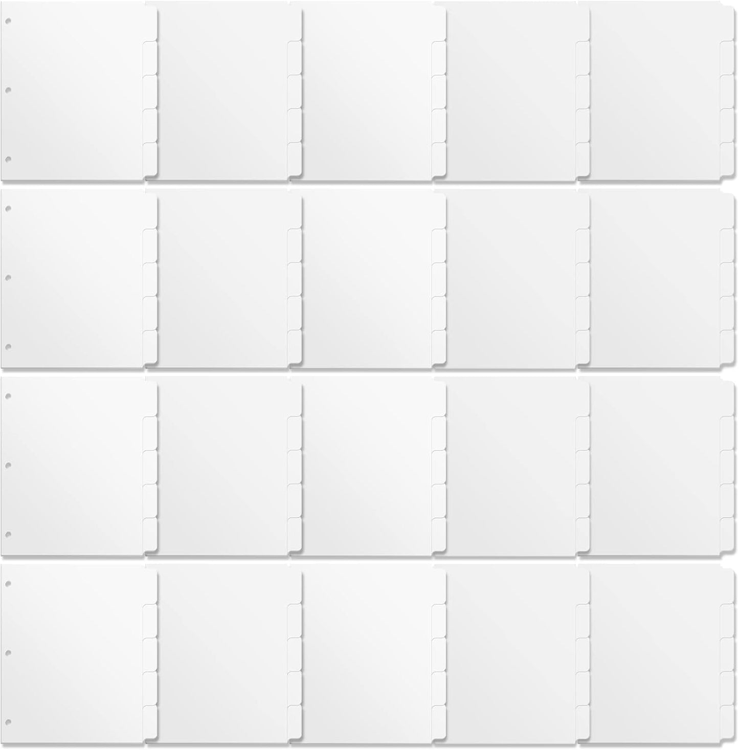 3 Ring Binder Dividers with 5-Tabs for Letter Size, 1/5 Cut, 3-Hole Punched, Write & Erase Plastic Binder Dividers Extra Durable Section Index Dividers for Binders, Pack of 2 Sets, 10 Dividers Total