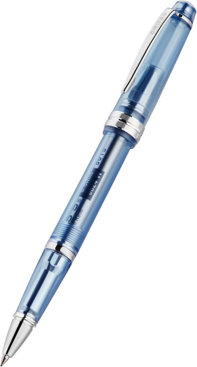 Cross Bailey Light Polished Blue Resin Rollerball Pen - Professional Pen for Effortless Writing - Journaling, Note-Taking & More - Black Ink - Easy Handling - Includes Gift Box