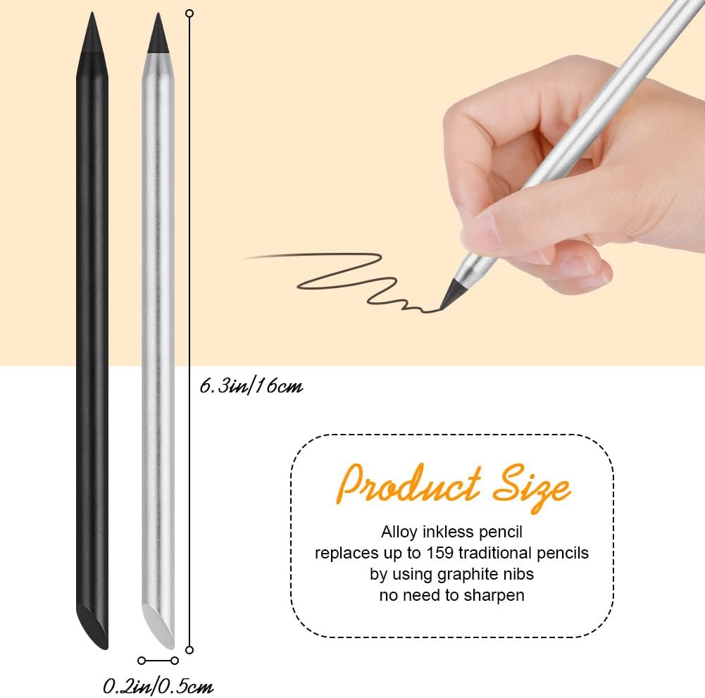 AUAUY 20PCS Inkless Pencil Replaceable Refill, Infinite Pencil Replaceable Graphite Nib, Graphite Nib Metal Inkless, Everlasting Pencils Replacement Head for Writing Drawing Office School Supplies