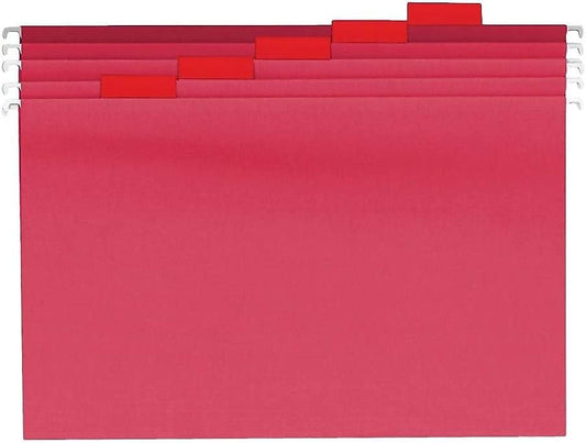 Staples Hanging File Folders, Letter Size, 1/5‑Cut Tabs, Assorted Colors, Includes Adjustable Tabs & Paper Inserts – 25/Pack