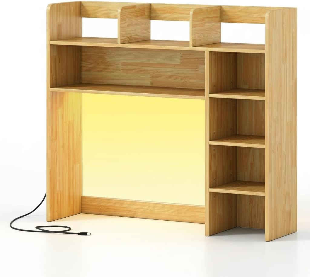 Tangkula Desktop Bookshelf, Countertop Storage Hutch with 5 Shelves for Computer Desk, Desk 3-Tier Display Rack, Multipurpose Wood Desktop Hutch Storage Organizer for Dorm Office Home