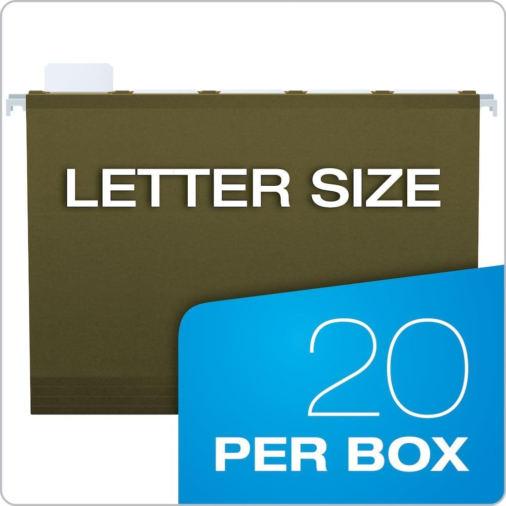 Pendaflex Ready-Tab Reinforced Hanging File Folders, Letter Size, Standard Green, 5 Tab, 25/BX (42590)