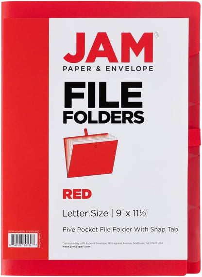 JAM Paper Accordion Folders - 13 Pocket Plastic Expanding File - Legal Size - 10 x 15 - Red - Sold Individually