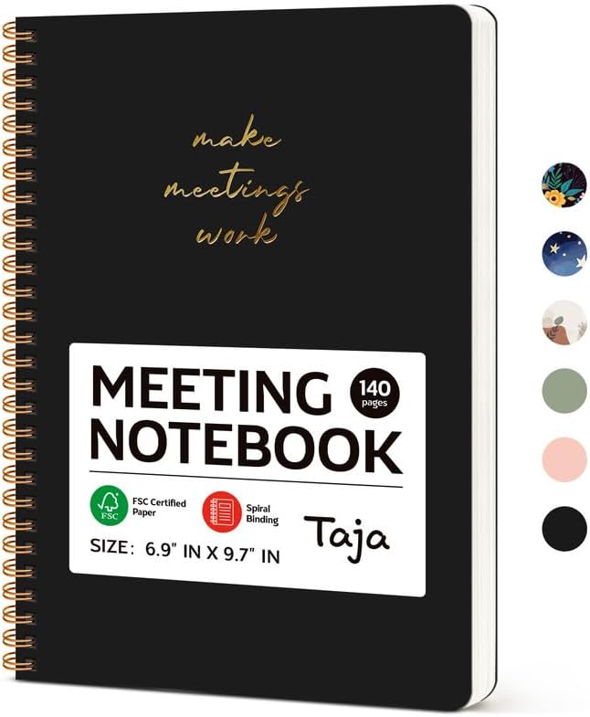 Meeting Notebook for Work Organization - Work notebook with action items, Meeting Minutes Planner Notebook, Perfect Office Supplies for Men & Women - Pink