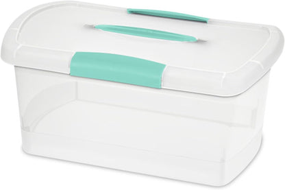 Sterilite Large Nesting ShowOffs, Stackable Small Storage Bin with Latching Lid and Handle, Plastic Container to Organize Office Files, Clear, 6-Pack
