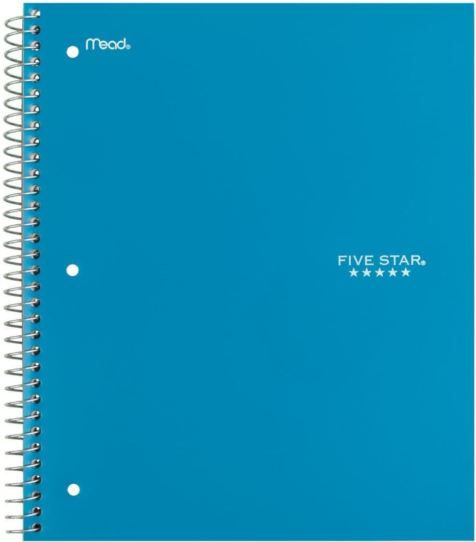 Five Star Spiral Notebook + Study App, 1 Subject, Wide Ruled Paper, 8" x 10-1/2", 100 Sheets, Fights Ink Bleed, Water Resistant Cover, Tidewater Blue (72875)