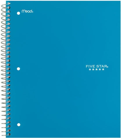 Five Star Spiral Notebook + Study App, 1 Subject, Wide Ruled Paper, 8" x 10-1/2", 100 Sheets, Fights Ink Bleed, Water Resistant Cover, Tidewater Blue (72875)