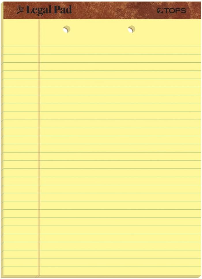 TOPS The Legal Pad Writing Pads, 8-1/2" x 11-3/4", Canary Paper, Legal Rule, 50 Sheets, 12 Pack (7531)