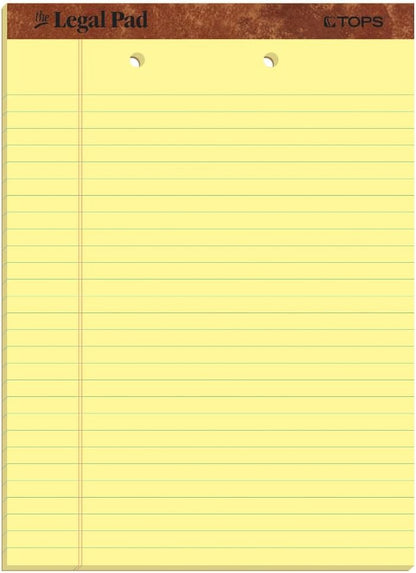 TOPS The Legal Pad Writing Pads, 8-1/2" x 11-3/4", Canary Paper, Legal Rule, 50 Sheets, 12 Pack (7531)