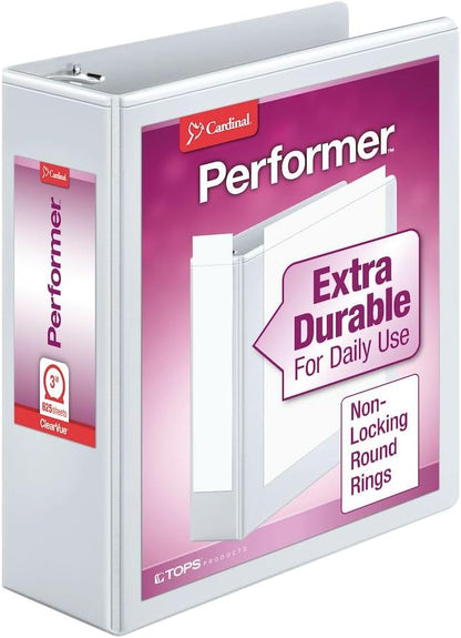 Cardinal Binder Performer with ClearVue Covers, 1.5" Round Rings, 350-Sheet Capacity, White