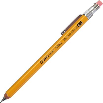 OHTO WN02 Wooden Mechanical Pencil, 0.5mm Fine Point, Mini-Sized Barrel with Clip, Yellow Body, Made from Incense Cedar, WN02-SP5-YL