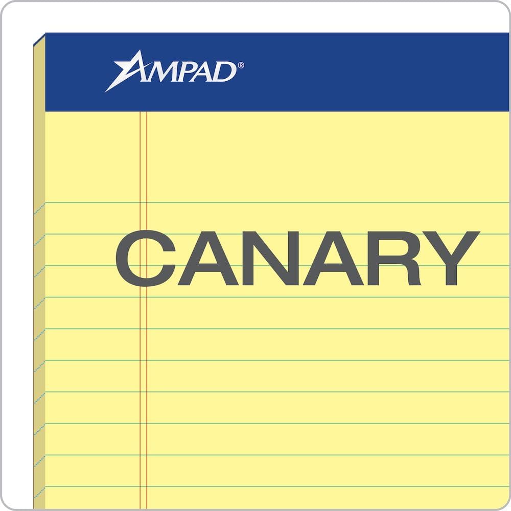 Ampad Perforated Pad, Size 5 x 8, Canary Yellow Paper, Jr. Legal, 50 Sheets Per Pad, 12 Pack (20-264)