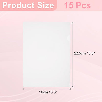 PATIKIL A5 Plastic Folders, 15 Pack Clear Folders L Type Project Pockets Paper Document Jacket Sleeves L Shaped Transparent for Documents Plastic Office File, 6.3x8.8in, Gray