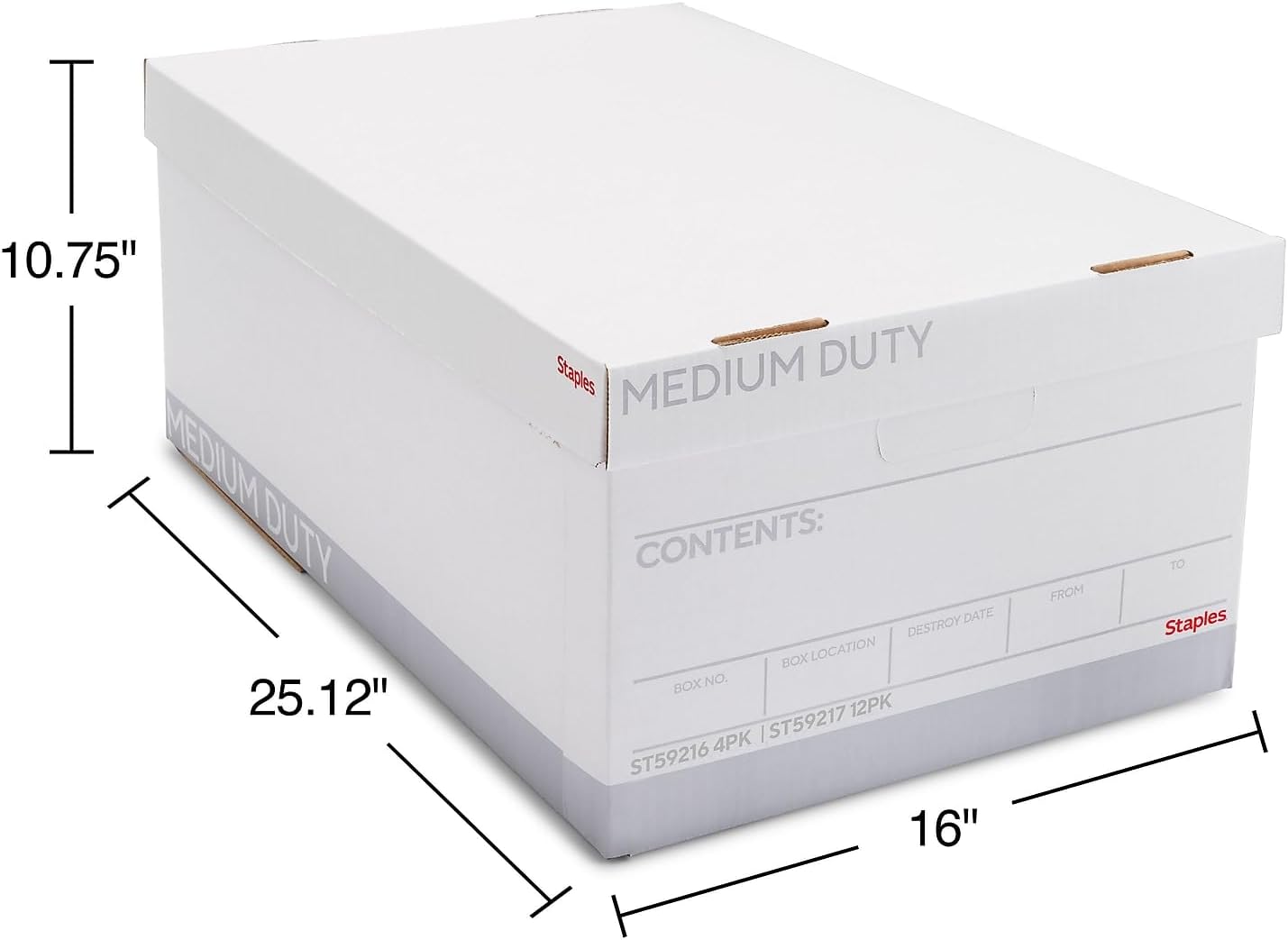 STAPLES Corrugated File Box Lift Off Lid, Letter/Legal Size, White/Black, 10/Pack