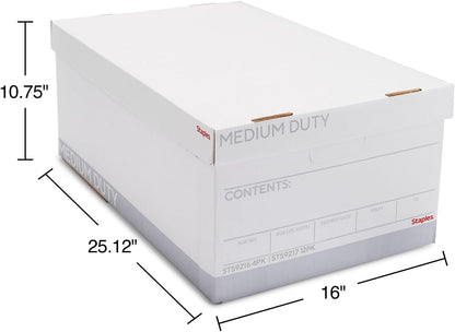 STAPLES Corrugated File Box Lift Off Lid, Letter/Legal Size, White/Black, 10/Pack