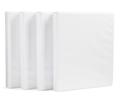 Amazon Basics 3-Ring Binder with Round Rings and Interior Pockets, 1-Inch, White, 4-Pack
