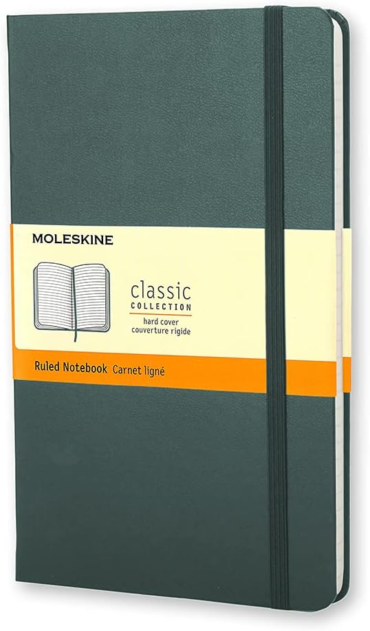 Moleskine Classic Notebook, Hard Cover, Ruled/Lined, Large (5" x 8.25"), Forest Green, 240 Pages