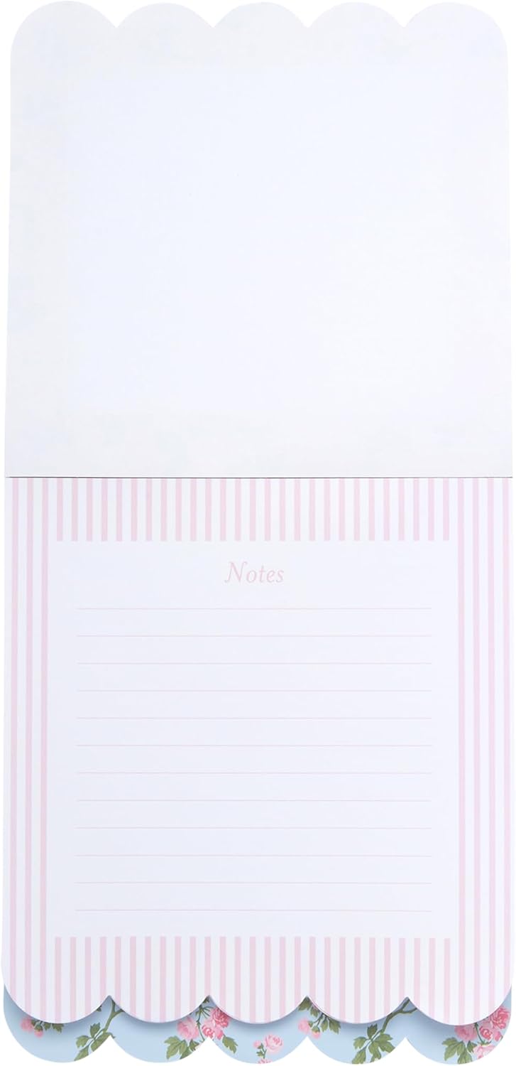 Laura Ashley 3-in-1 Scalloped Edge Layered Notepad – 6.5 x 7.5 Inch Writing Pad with 150 Lined Tear-Off Sheets, Elegant Heirloom Cottage Stationery, Glue-Bound with Sturdy Backboard