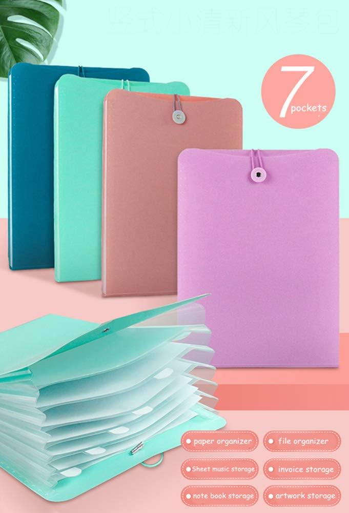 Vertical Expanding Accordion Folder with 7 Pockets Paperwork Organizer Document Wallet Briefcase Business File Organizer Bag A4 Letter Size Elastic Rope Closure Light Blue