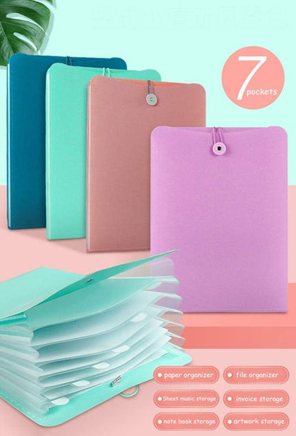 Vertical Expanding Accordion Folder with 7 Pockets Paperwork Organizer Document Wallet Briefcase Business File Organizer Bag A4 Letter Size Elastic Rope Closure Light Blue