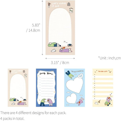Monolike Memopad Memories design B SET - 4 Packs, 4 Different Designs, 100 Sheets Per Pad, Total 400 Sheets, Note pads, Writing pads, 3.15 x 4.17 Inches