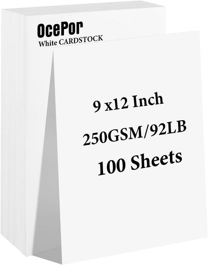 OcePor 100 Sheets White Cardstock 8.5” x 11”, 92lb/250gsm Card Stock, Thick Card Stock Paper, Heavy Cardstock Paper for Printer, Resume, Scrapbooks, Art, Crafts, Business Cards