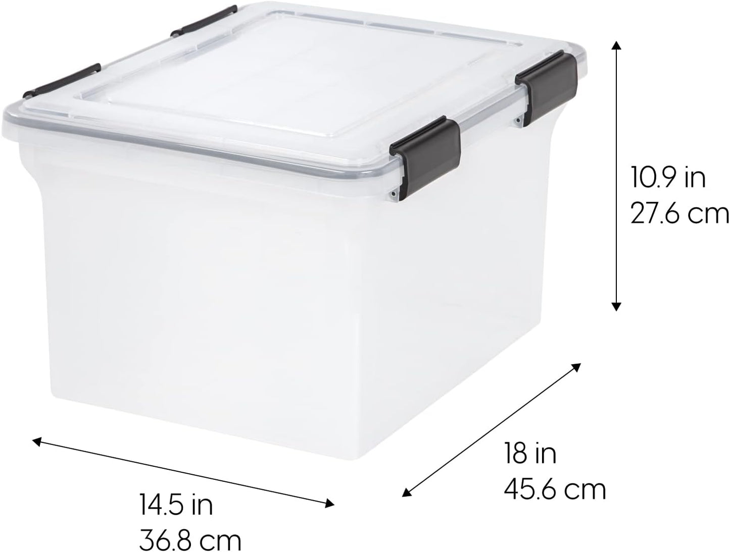 IRIS USA File Box, File Organizer w/Hinged Split Lid for Letter File, Important Document Box, Plastic Storage Filing Bin for Moving, Stackable Nestable Portable, Pearl 44 Qt. 4 Pack