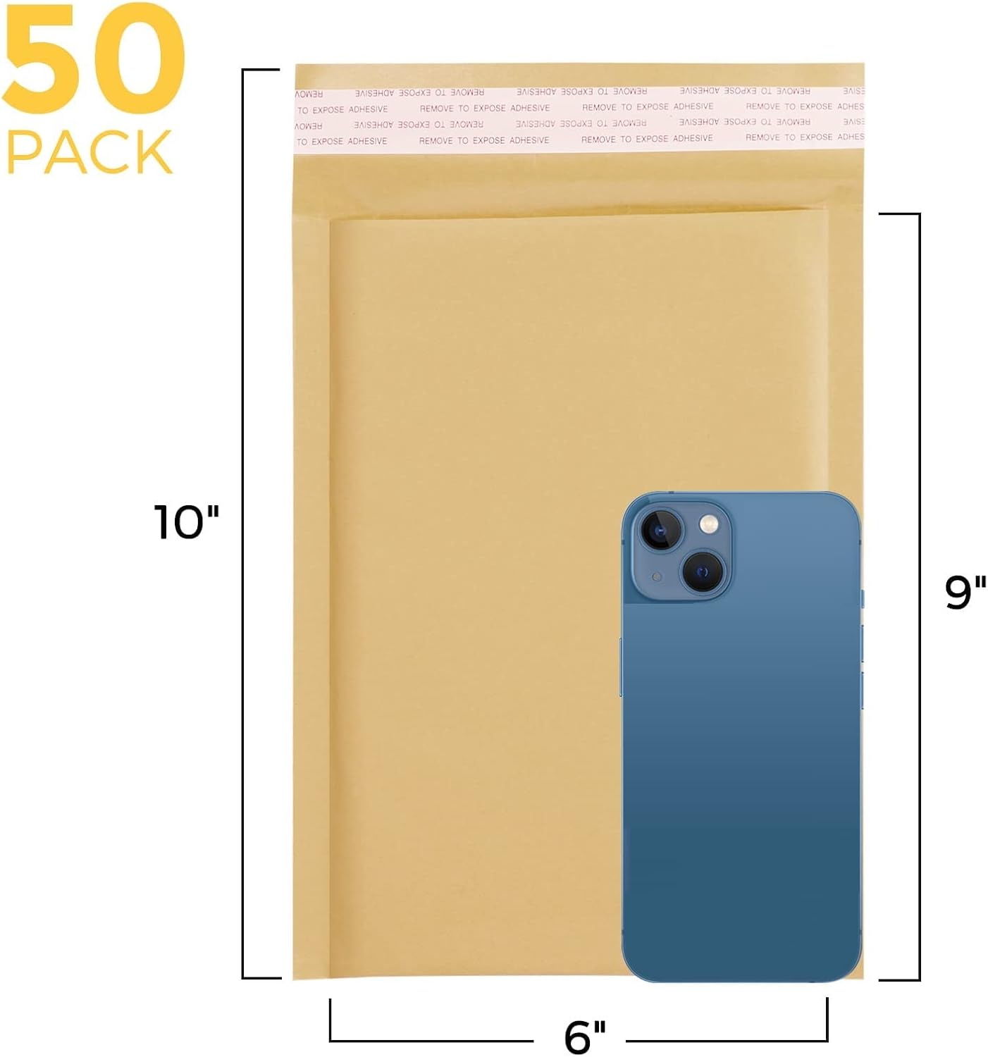 Fuxury Kraft Bubble Mailer 4x8” 50Pack Padded Envelopes Usable Size 4x7" Strong Adhesion Thick Bubble Envelopes Waterproof Cushioned Bubble Mailers Packaging for Small Business #000 Yellow