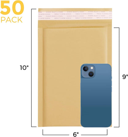 Fuxury Kraft Bubble Mailer 4x8” 50Pack Padded Envelopes Usable Size 4x7" Strong Adhesion Thick Bubble Envelopes Waterproof Cushioned Bubble Mailers Packaging for Small Business #000 Yellow