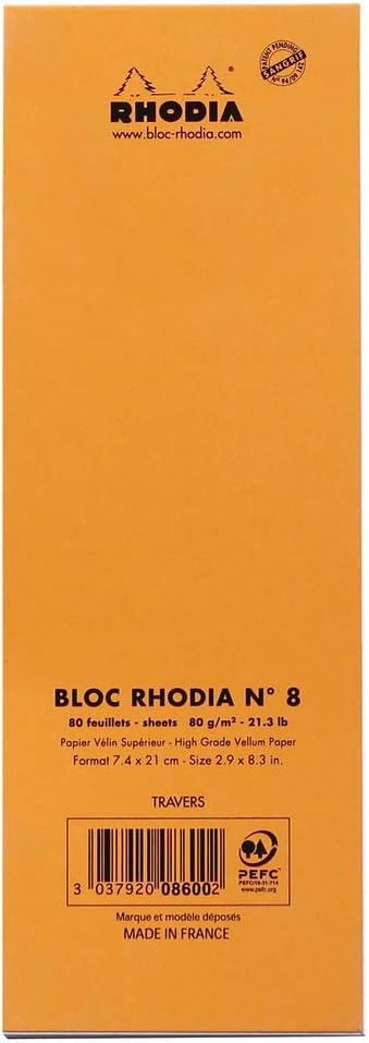 Rhodia Head Stapled Pad No16 A5, Ruled + Margin, 148x210mm-Black