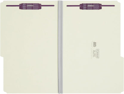 Smead Pressboard Fastener File Folder with SafeSHIELD Fasteners, 2 Fasteners, 2/5-Cut Tab Right Position, Guide Height, 2" Expansion, Legal Size, Gray/Green, 25 per Box (19920)