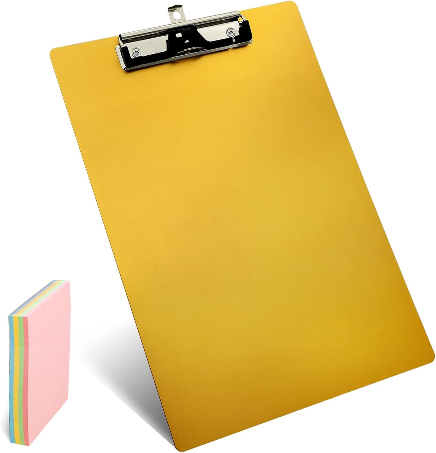 Aluminum Metal Clipboard Stainless Hangable Pen Holder Low-Profile Clip Board Size A4 9" x 12.6" with Sticky Note for School Office Business Medical Professionals Workshop Factory (Pink, Aluminum-A4)