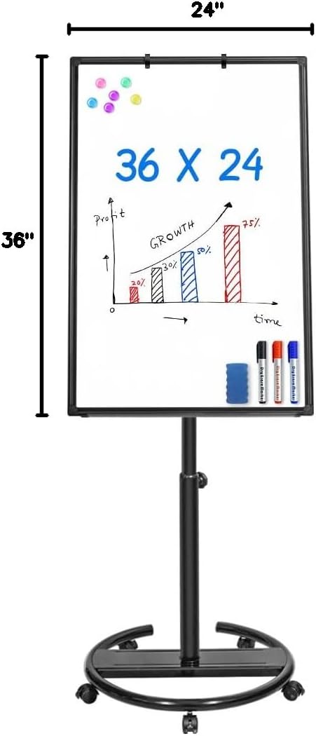 maxtek Mobile Dry Erase Board – 40x28 inches Magnetic Portable Whiteboard Stand Easel White Board Flipchart Easel Board with 25 Sheets Paper Pad for School Supplies