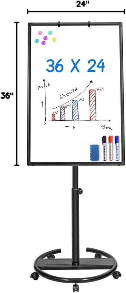 maxtek Mobile Dry Erase Board – 40x28 inches Magnetic Portable Whiteboard Stand Easel White Board Flipchart Easel Board with 25 Sheets Paper Pad for School Supplies