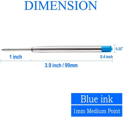 Pen Refills, 3.9in Blue Ink Pen Refills 1.0mm Replacement Ink for Ballpoint Pen Parker Pen Tactical Pen (10 Pack)