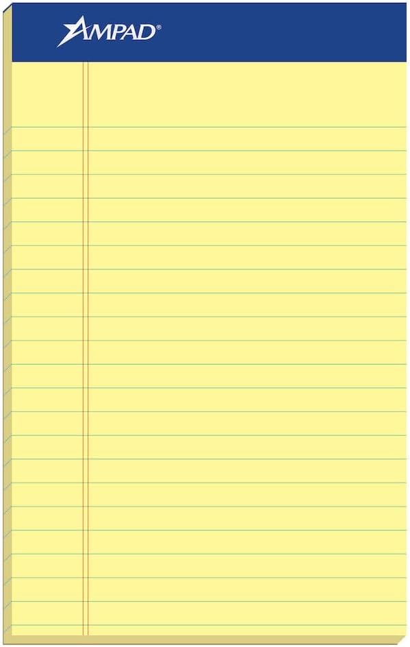 Ampad Perforated Pad, Size 5 x 8, Canary Yellow Paper, Jr. Legal, 50 Sheets Per Pad, 12 Pack (20-264)