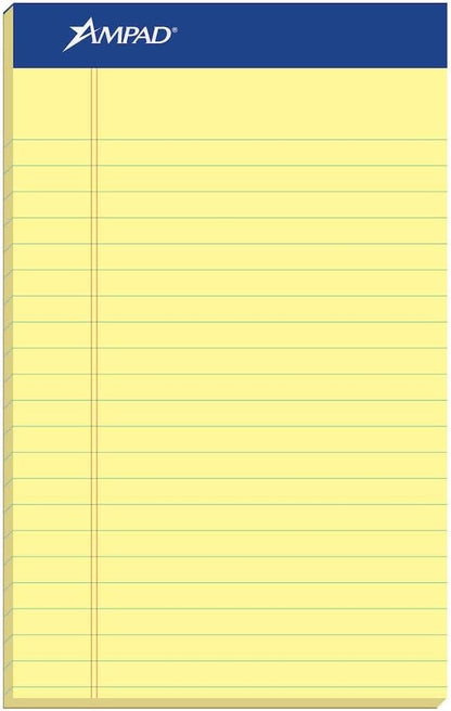 Ampad Perforated Pad, Size 5 x 8, Canary Yellow Paper, Jr. Legal, 50 Sheets Per Pad, 12 Pack (20-264)