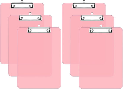 Rimilak Plastic Clipboards with Low Profile Metal Clip, Translucent Board, 12.5 x 9 In Letter Size, Office Supply, Back to School, Pink