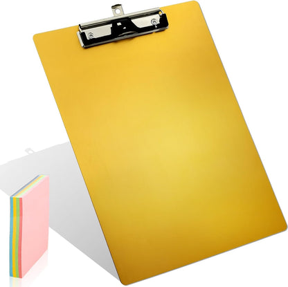 Aluminum Metal Clipboard Stainless Hangable Pen Holder Low-Profile Clip Board Size A4 9" x 12.6" with Sticky Note for School Office Business Medical Professionals Workshop Factory (Pink, Aluminum-A4)