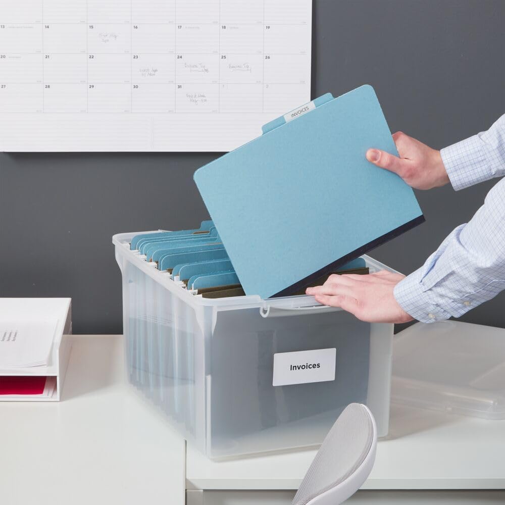 STAPLES Plastic File Box with Snap Lid, Letter/Legal Size, Clear, 4/Carton