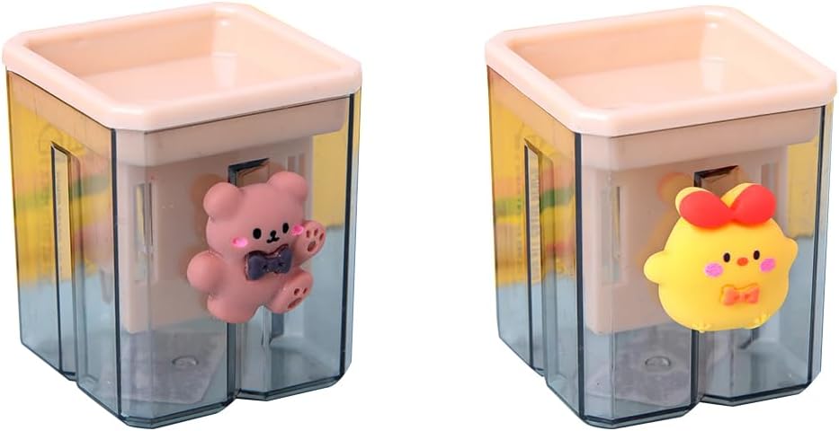 2 Pieces Creative Cute Cartoon Double-Hole Pencil Sharpener 2pcs Creative Cute Cartoon Double Hole Pencil Sharpener, Student Hand Pencil Sharpener, Green Dinosaur + White Rabbit (2)