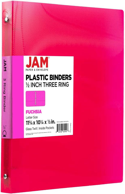 JAM PAPER Plastic 0.75 inch Binder - Clear 3 Ring Binder - Sold Individually
