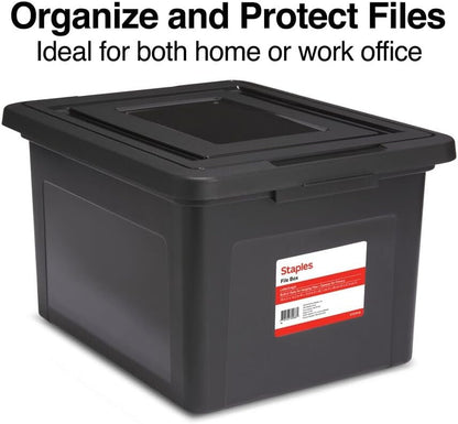 STAPLES Plastic File Box with Snap Lid, Letter/Legal Size, Clear, 4/Carton