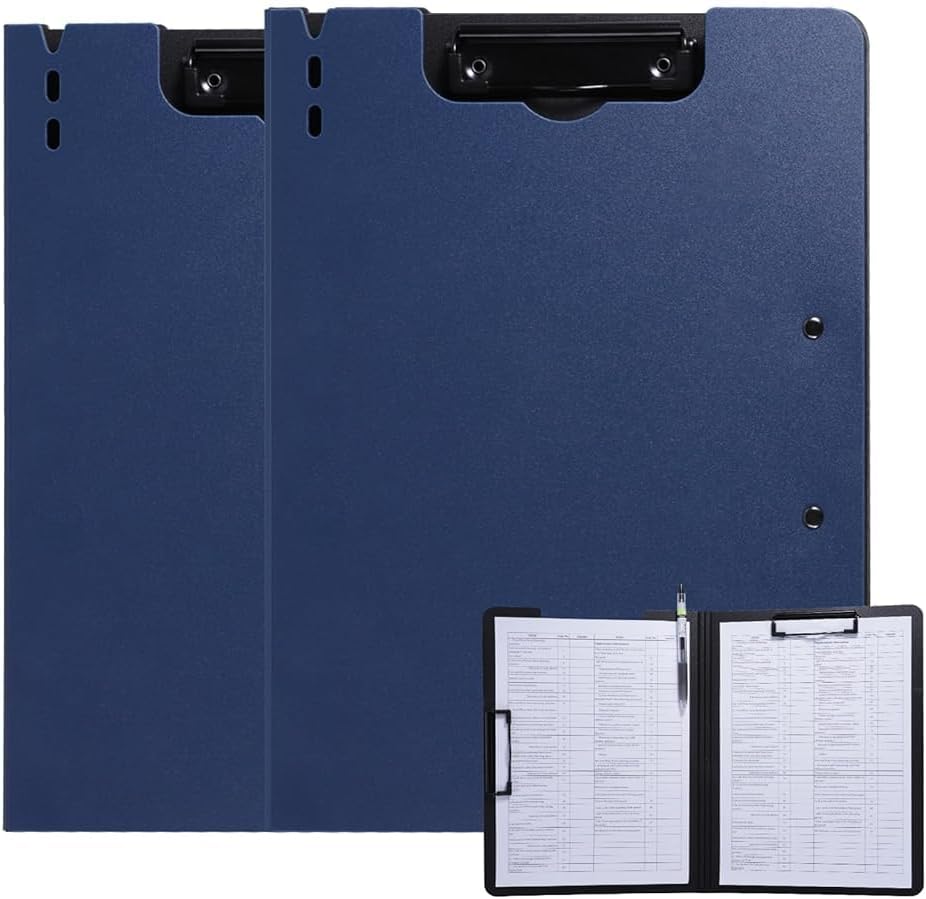 FRETONBA Clipboard Folder, A4 Foldable Clipboard with Horizontal and Vertical Double Metal Clips, 360 Degree Foldable Binder Clipboards with Pen Holder, File Cover Work Folder Clipboards, Green