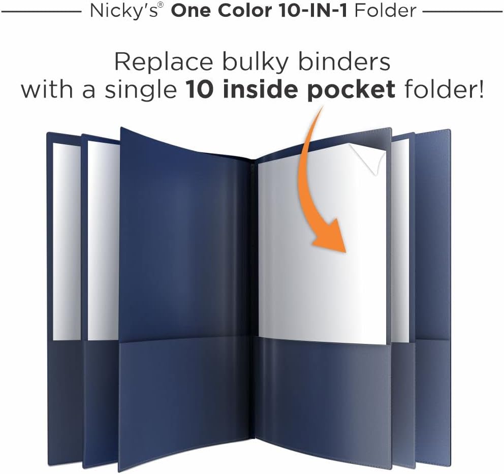 Nicky's® Multi Pocket Organizer, 10 or 14 Page Folder, Water Proof, Patented Tear-Resistant, Flexible Plastic, Proudly Made in USA, Binder Substitute. (10-in-1 Red)