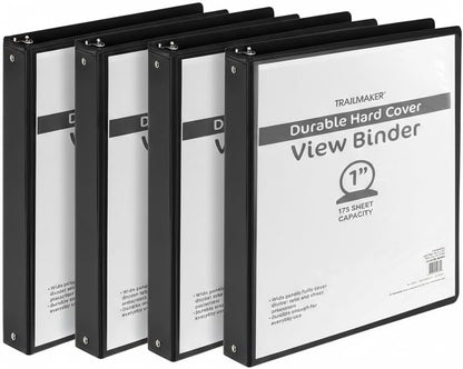 Trail Maker 1 inch Binders (50 Pack), 3 Ring Hardcover Binders in Bulk with Clear View Cover, Pockets for Classroom, Office, Portfolios | Bulk School, Teacher, Office Supplies (White Only Pack)
